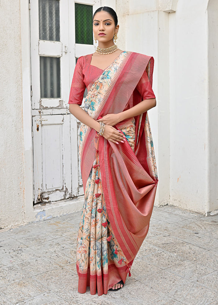 Pink Tussar Silk Saree With Blouse Piece