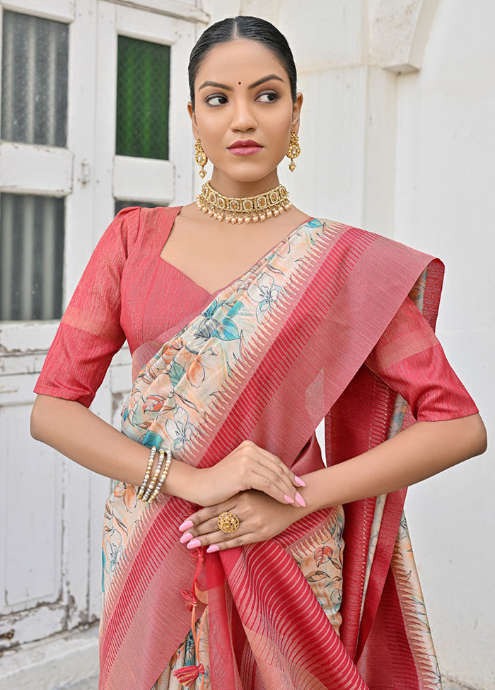 Pink Tussar Silk Saree With Blouse Piece