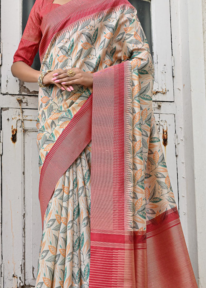 Pink Tussar Silk Saree With Blouse Piece