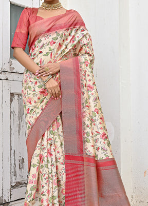 Pink Tussar Silk Saree With Blouse Piece