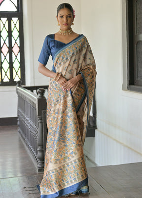 Cream Tussar Silk Saree With Blouse Piece