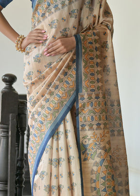 Cream Tussar Silk Saree With Blouse Piece