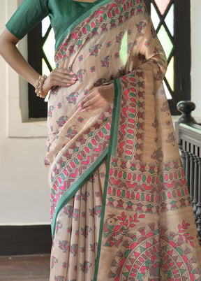 Cream Tussar Silk Saree With Blouse Piece