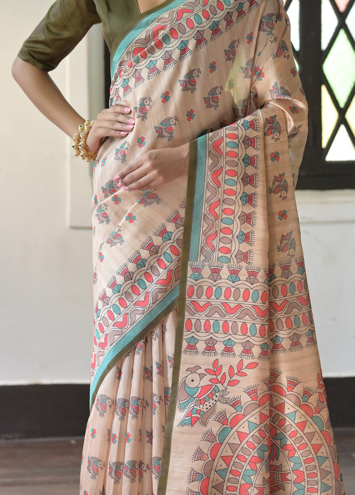 Cream Tussar Silk Saree With Blouse Piece