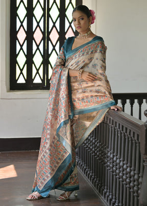 Cream Tussar Silk Saree With Blouse Piece