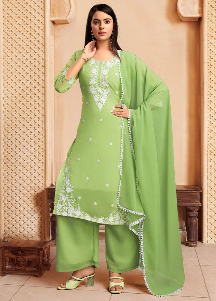 3 Pc Green Readymade Georgette Suit Set