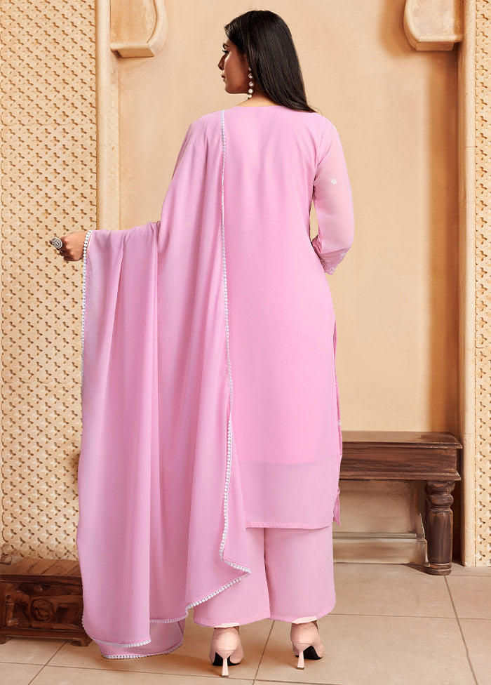 3 Pc Pink Readymade Georgette Suit Set