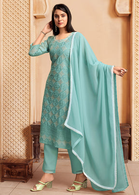 3 Pc Blue Readymade Georgette Suit Set