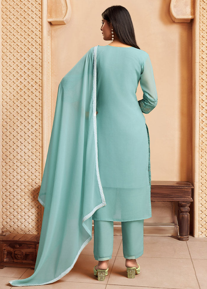 3 Pc Blue Readymade Georgette Suit Set