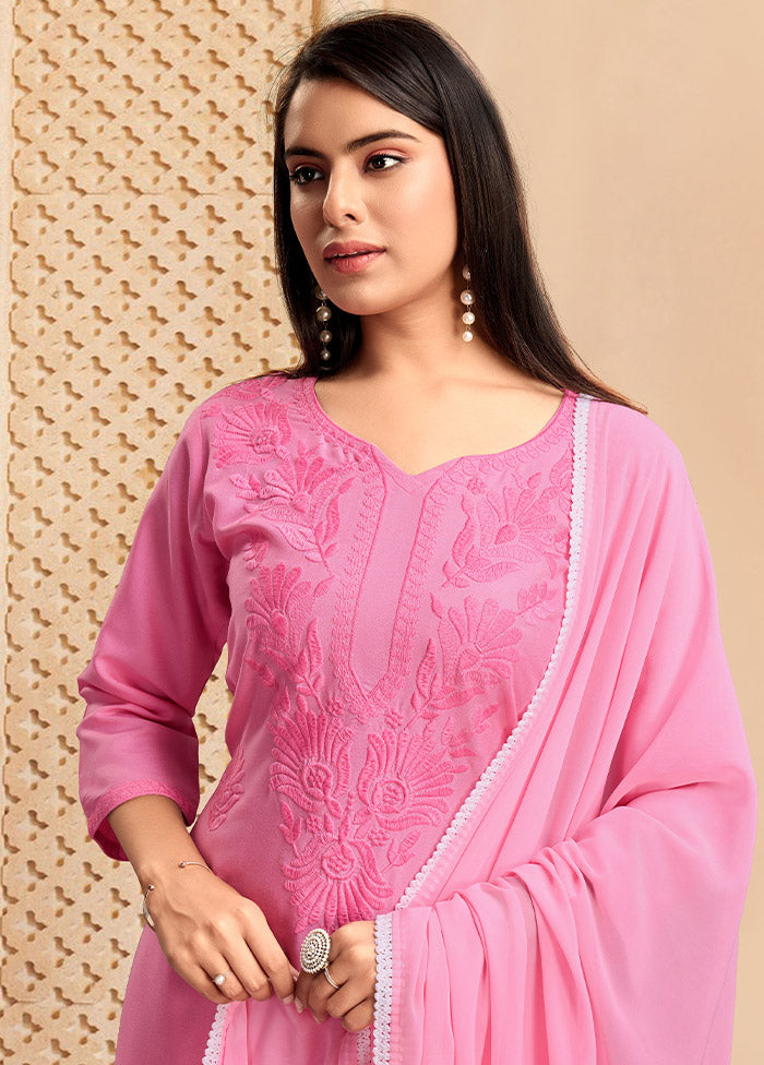 3 Pc Pink Readymade Rayon Suit Set