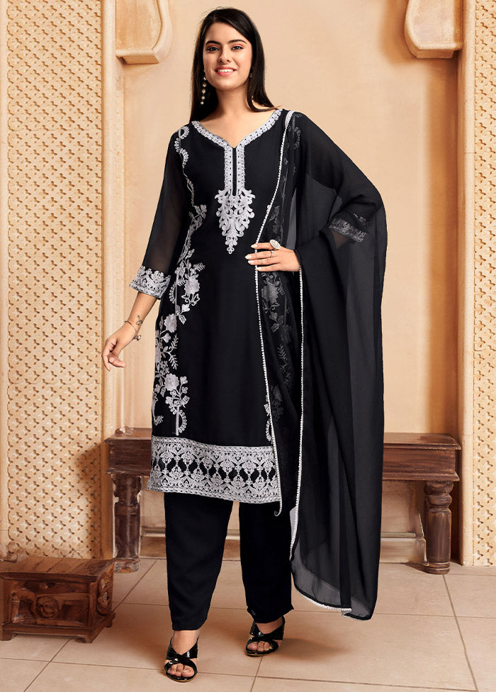 3 Pc Black Readymade Georgette Suit Set