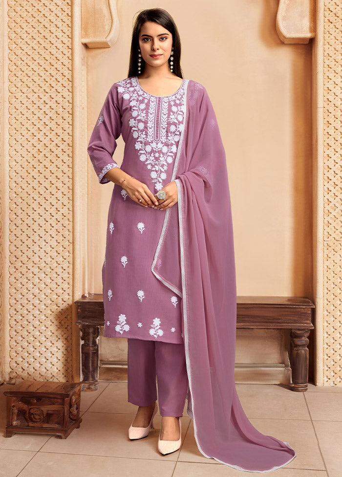 3 Pc Pink Readymade Rayon Suit Set