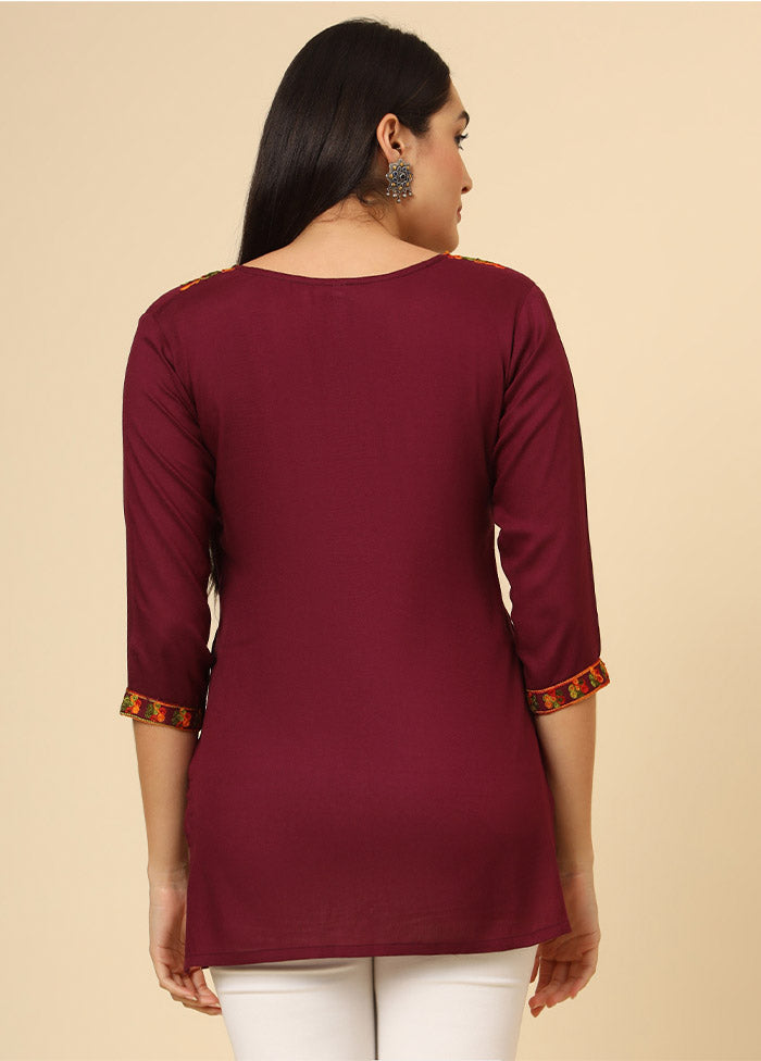 Maroon Readymade Rayon Short Kurti