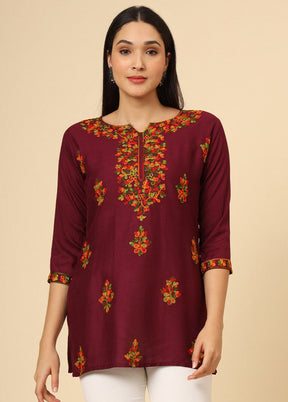 Maroon Readymade Rayon Short Kurti