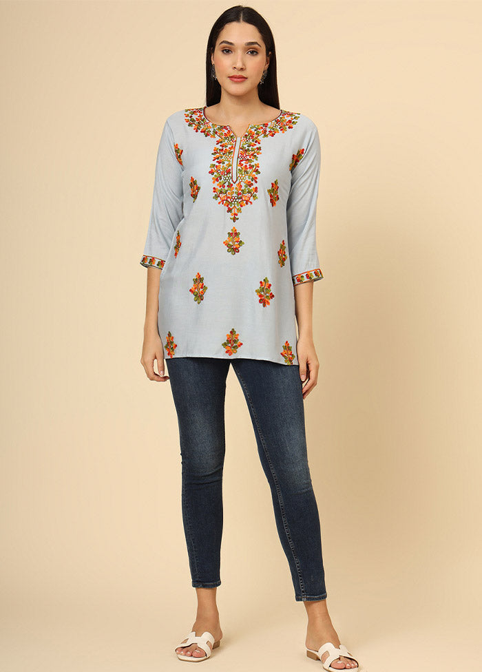 Grey Readymade Rayon Short Kurti