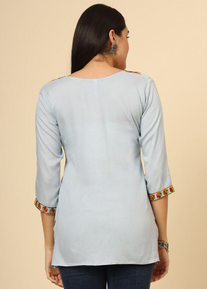 Grey Readymade Rayon Short Kurti