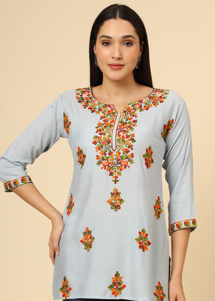 Grey Readymade Rayon Short Kurti