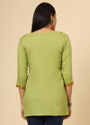 Green Readymade Rayon Short Kurti