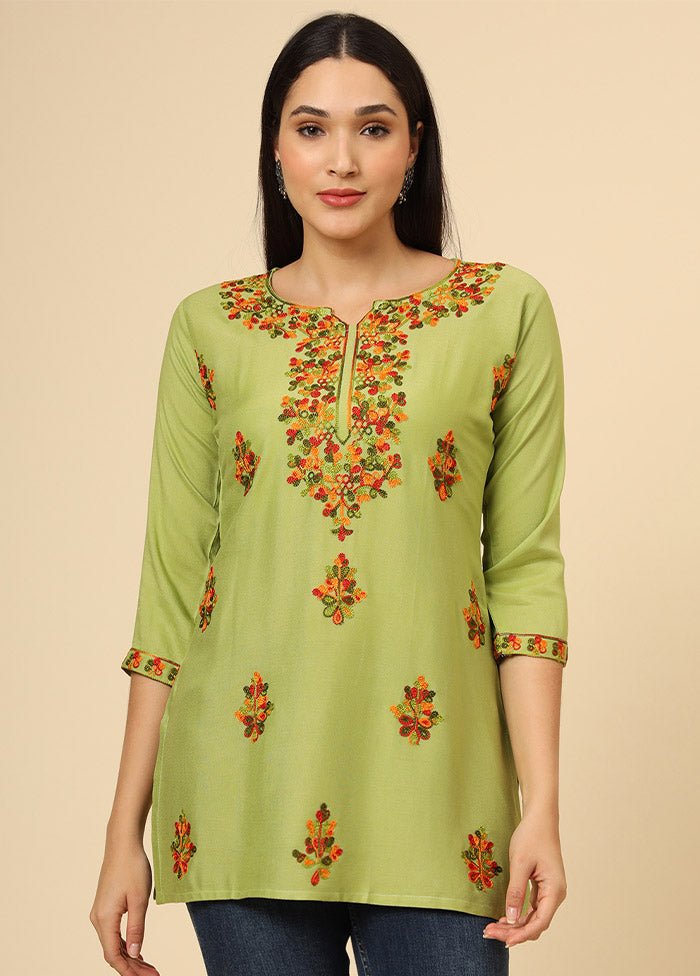 Green Readymade Rayon Short Kurti