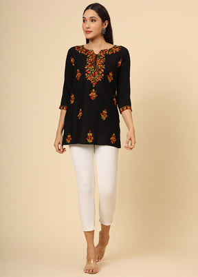 Black Readymade Rayon Short Kurti