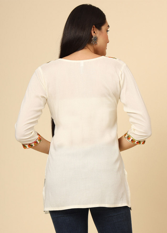 Off White Readymade Rayon Short Kurti