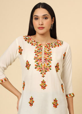 Off White Readymade Rayon Short Kurti