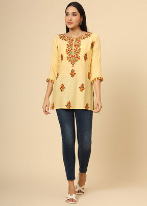 Yellow Readymade Rayon Short Kurti