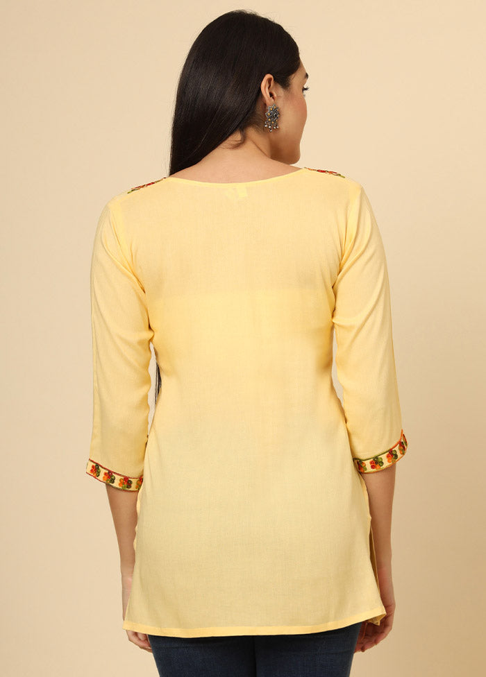 Yellow Readymade Rayon Short Kurti