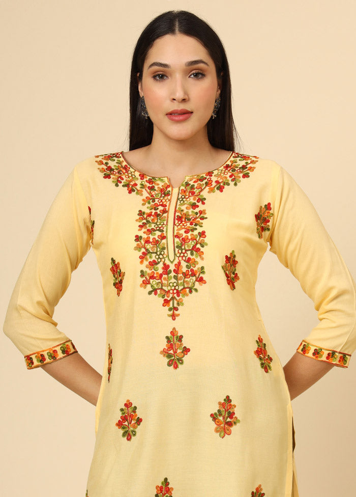 Yellow Readymade Rayon Short Kurti