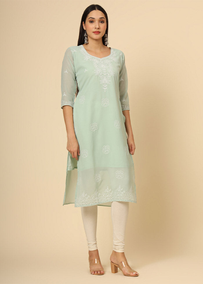 Sea Green Readymade Georgette Kurti