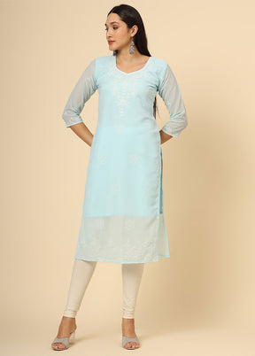 Sky Blue Readymade Georgette Kurti