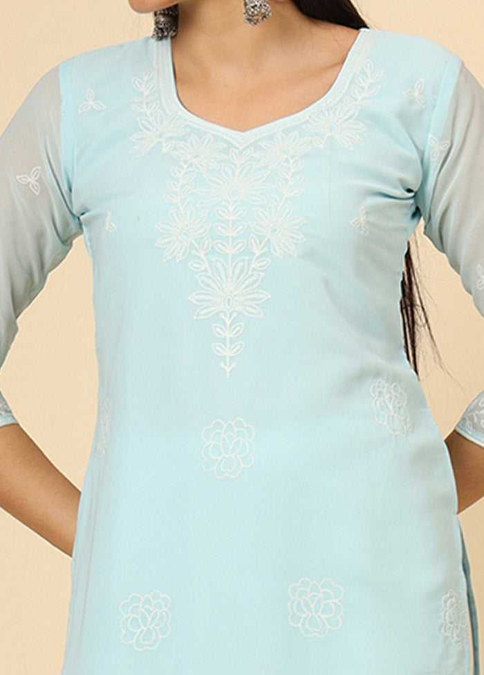 Sky Blue Readymade Georgette Kurti