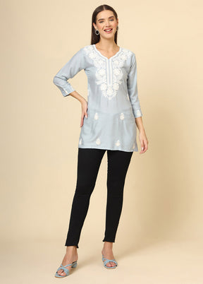 Grey Readymade Rayon Short Kurti