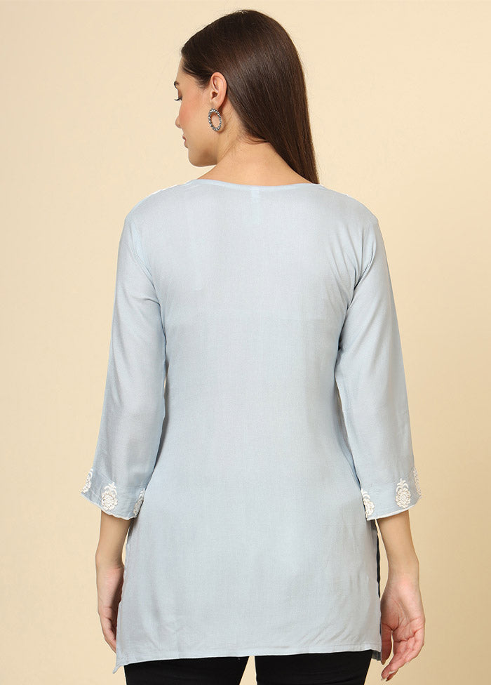 Grey Readymade Rayon Short Kurti