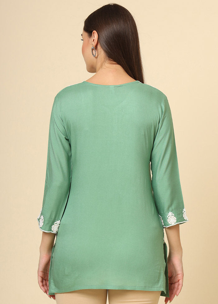 Green Readymade Rayon Short Kurti