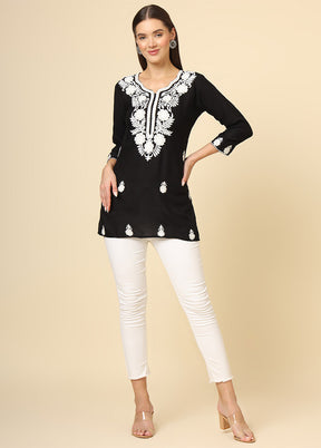 Black Readymade Rayon Short Kurti