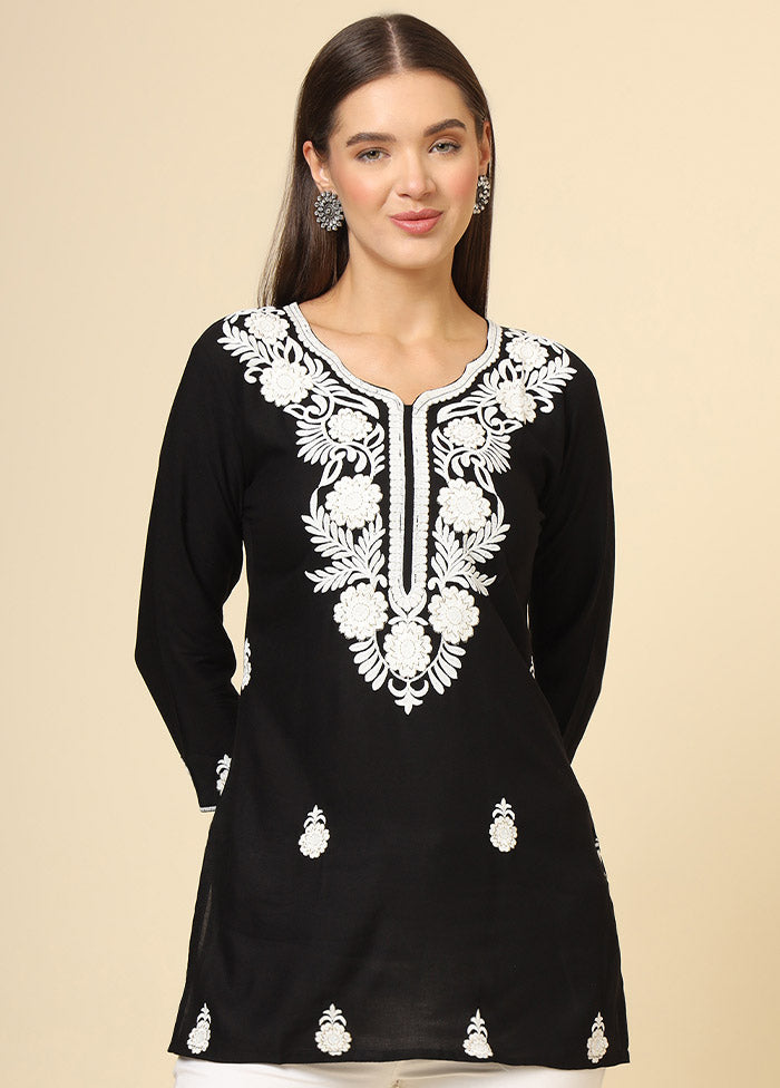 Black Readymade Rayon Short Kurti