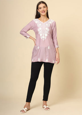 Purple Readymade Rayon Short Kurti