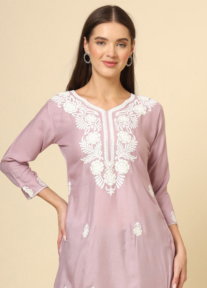 Purple Readymade Rayon Short Kurti