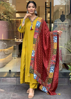 3 Pc Mustard Readymade Viscose Suit Set