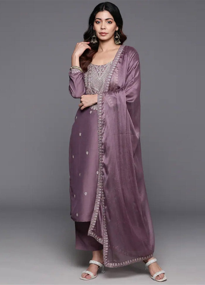 3 Pc Purple Readymade Viscose Suit Set