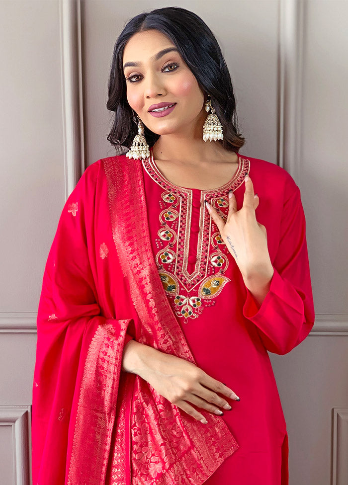 3 Pc Pink Readymade Viscose Suit Set