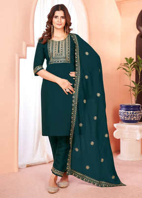 3 Pc Green Readymade Viscose Suit Set