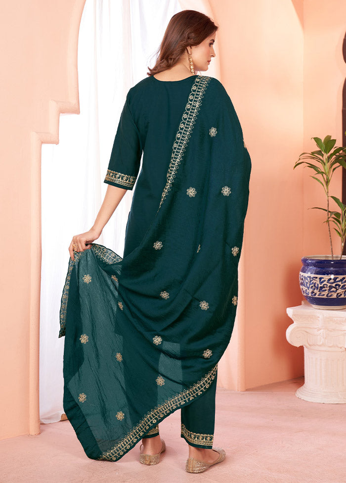 3 Pc Green Readymade Viscose Suit Set