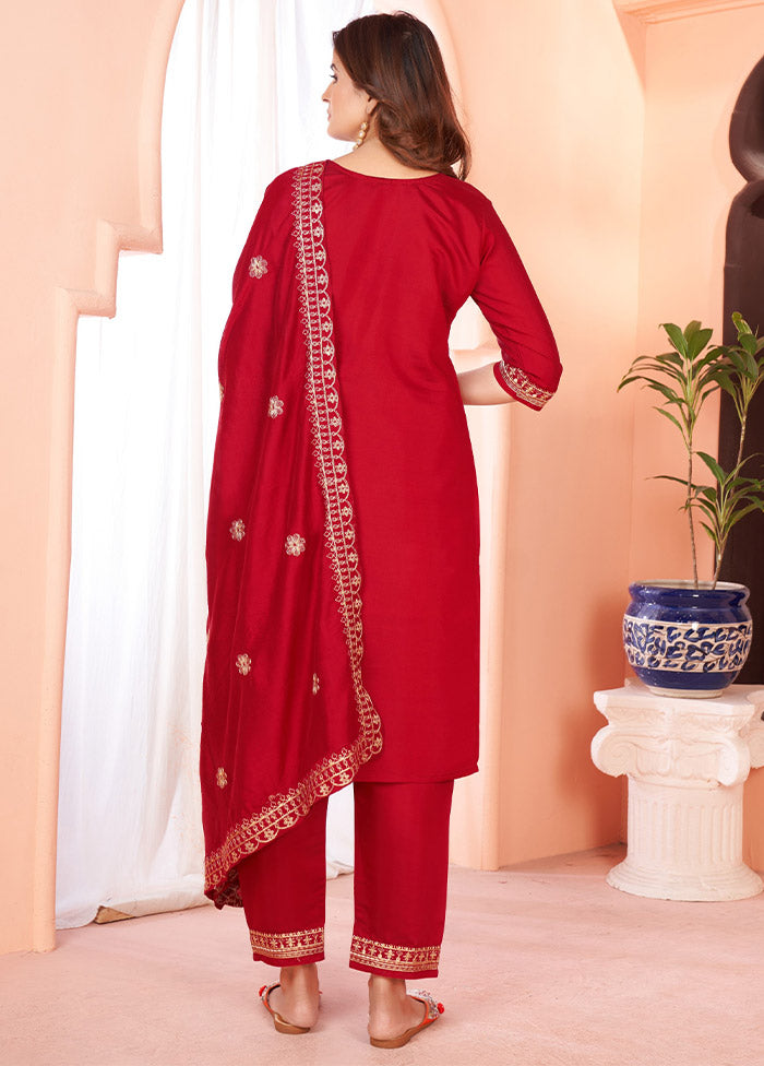 3 Pc Maroon Readymade Viscose Suit Set