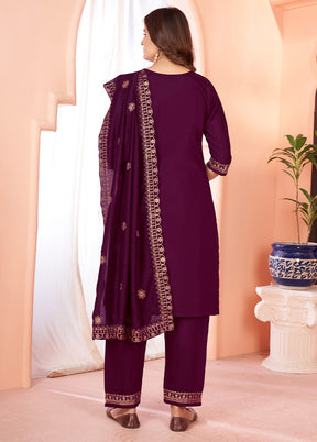 3 Pc Wine Readymade Viscose Suit Set