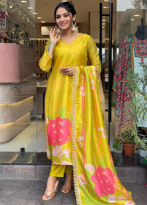 3 Pc Yellow Readymade Silk Suit Set