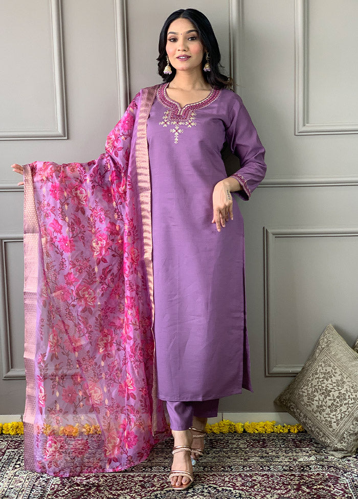 3 Pc Purple Readymade Viscose Suit Set