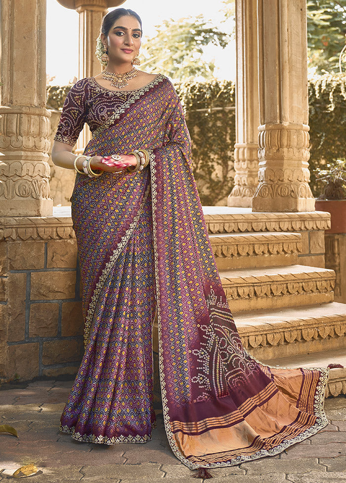 Purple Dupion Silk Saree With Blouse Piece