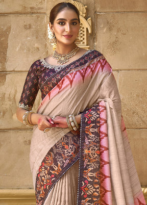 Beige Dupion Silk Saree With Blouse Piece